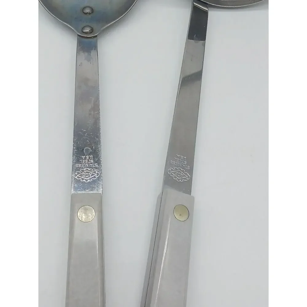 Vintage Ace Soup Ladle Serving Spoon Light Gray Handle Lot of 2 Stainless USA